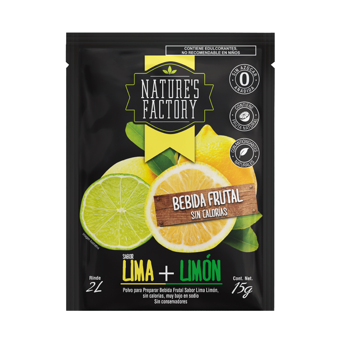 Nature’s Factory • Bebida Frutal en Polvo Sabor Lima + Limón Sin Calorías / 10 pzas.