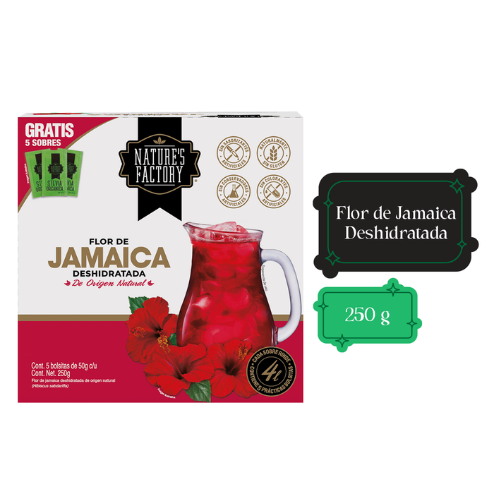 Flor de Jamaica Deshidratada 100% Natural / caja con 5 sachets.