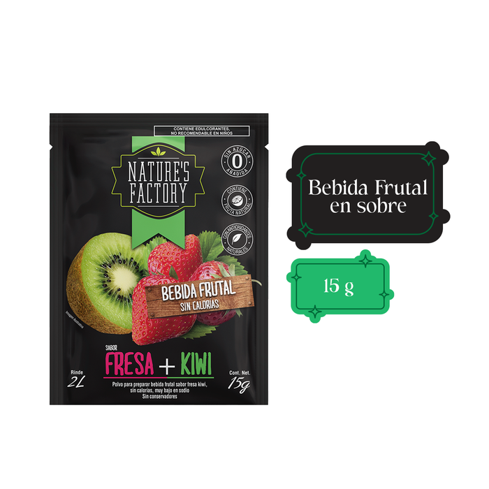 Nature’s Factory • Bebida Frutal en Polvo Sabor Fresa + Kiwi Sin Calorías / 10 pzas.