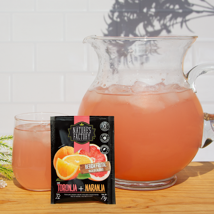 Nature’s Factory • Bebida Frutal en Polvo Sabor Toronja + Naranja Sin Calorías / 10 pzas.