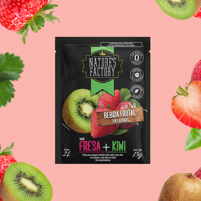 Nature’s Factory • Bebida Frutal en Polvo Sabor Fresa + Kiwi Sin Calorías / 10 pzas.