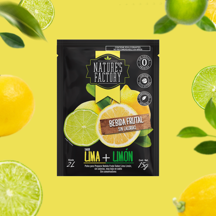 Nature’s Factory • Bebida Frutal en Polvo Sabor Lima + Limón Sin Calorías / 10 pzas.