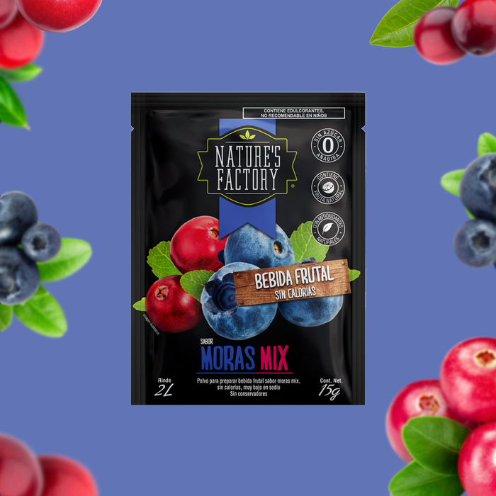Nature’s Factory • Bebida Frutal en Polvo Sabor Moras Mix Sin Calorías / 10 pzas.