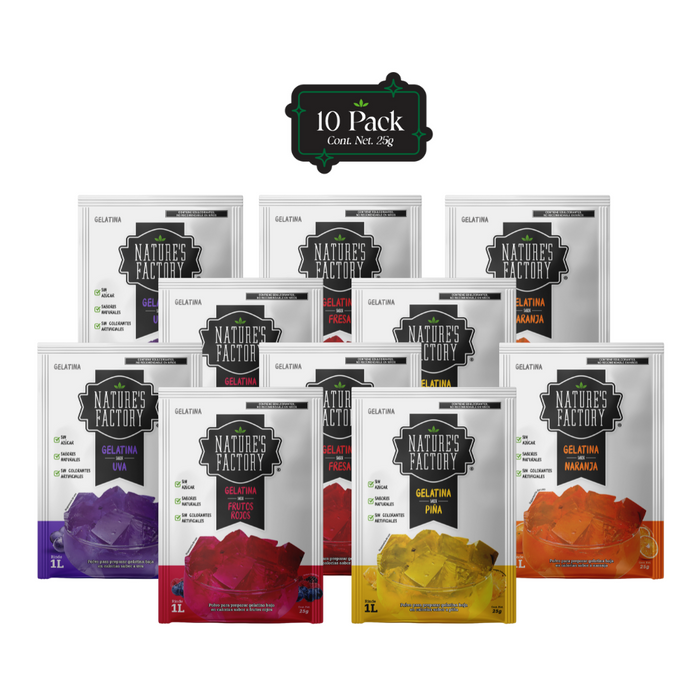 Nature’s Factory • Gelatina en Polvo Sabores Variados / Pack de 10 pzas