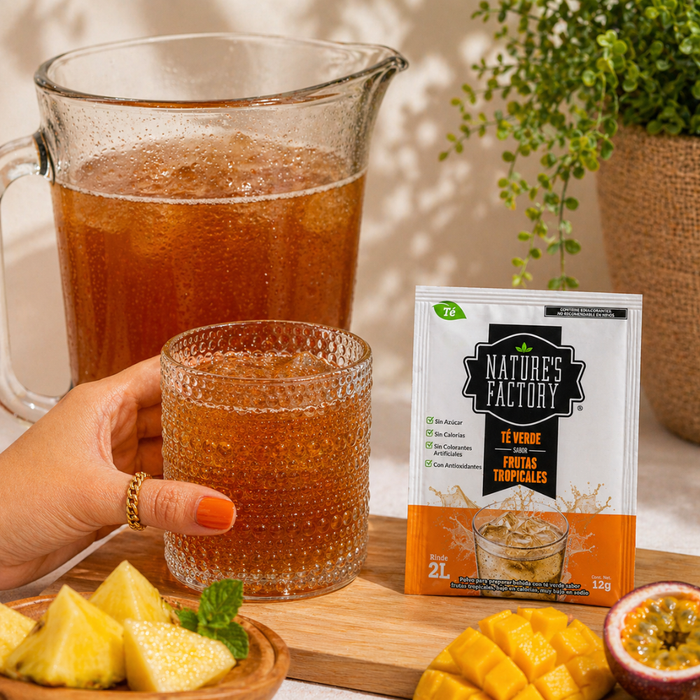Nature’s Factory • Té Verde en Polvo Sabor Frutas Tropicales bajo en Calorías / 10 pzas.