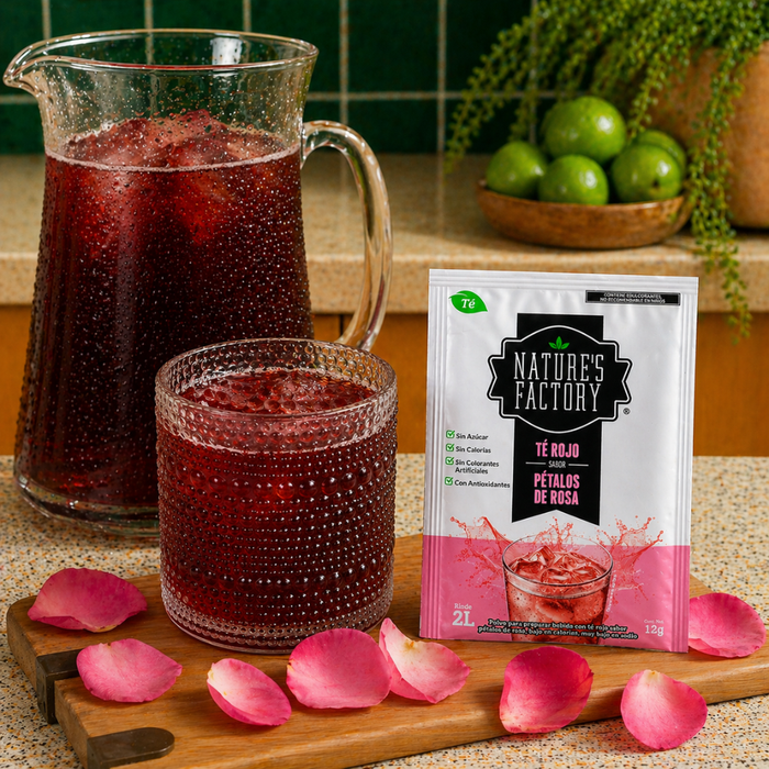 Nature’s Factory • Té Rojo en Polvo Sabor Pétalos de Rosa bajo en Calorías / 10 pzas.