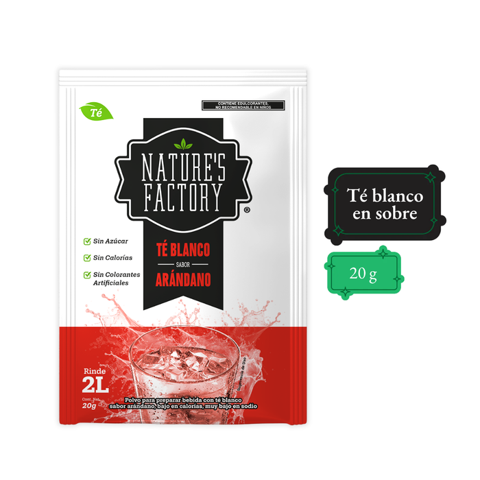 Nature’s Factory • Té Blanco en Polvo Sabor Arándano bajo en Calorías / 10 pzas.