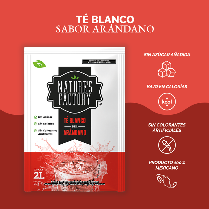 Nature’s Factory • Té Blanco en Polvo Sabor Arándano bajo en Calorías / 10 pzas.