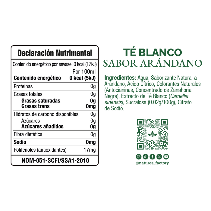 Nature’s Factory • Té Blanco Sabor Arándano Sin Azúcar en Lata | 12 piezas