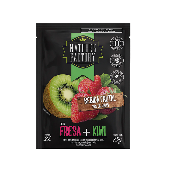 Nature’s Factory • Bebida Frutal en Polvo Sabor Fresa + Kiwi Sin Calorías / 10 pzas.