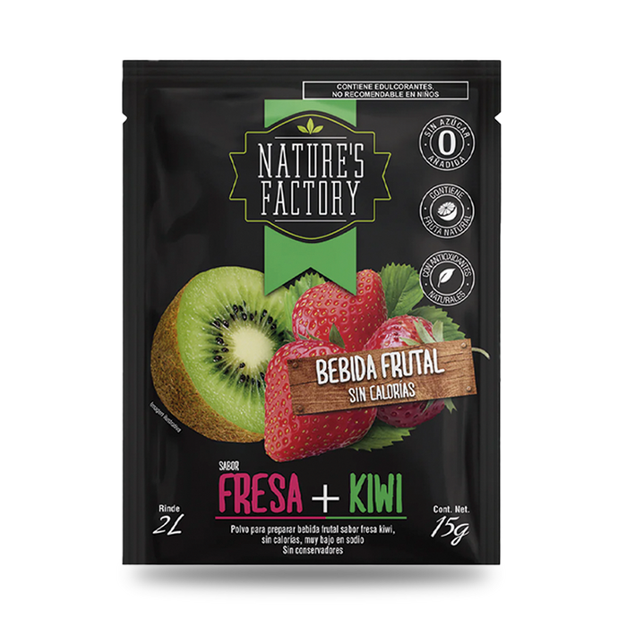 Nature’s Factory • Bebida Frutal en Polvo Sabor Fresa + Kiwi Sin Calorías / 10 pzas.