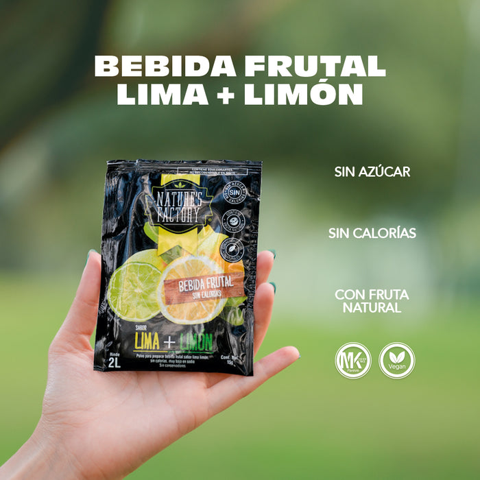 Nature’s Factory • Bebida Frutal en Polvo Sabor Lima + Limón Sin Calorías / 10 pzas.
