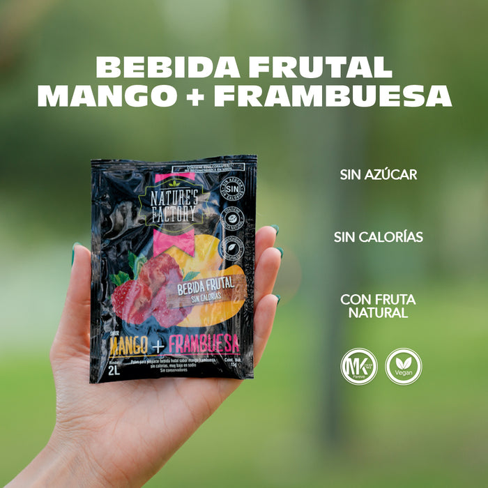 Nature’s Factory • Bebida Frutal en Polvo Sabor Mango + Frambuesa Sin Calorías / 10 pzas.