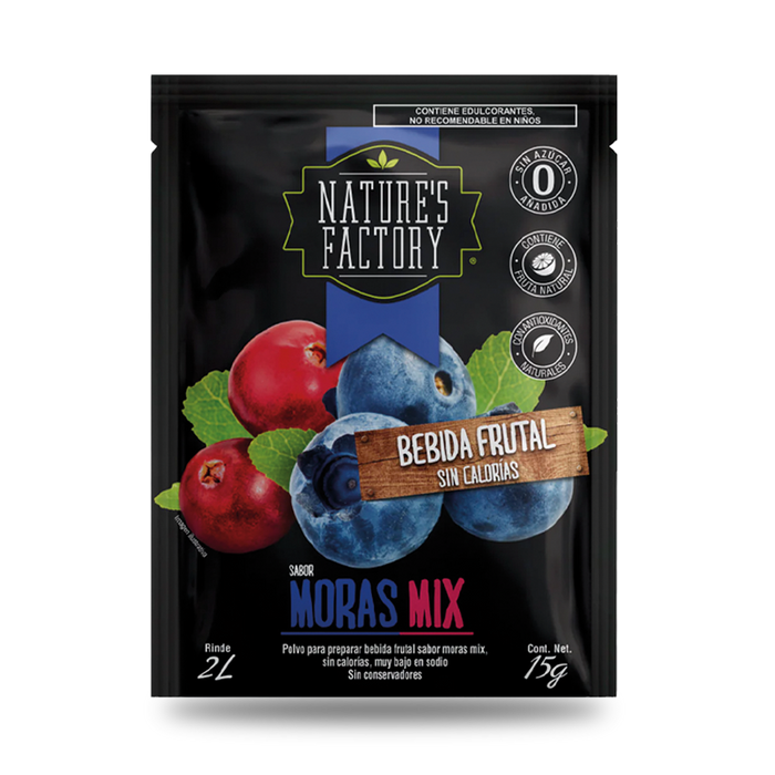 Nature’s Factory • Bebida Frutal en Polvo Sabor Moras Mix Sin Calorías / 10 pzas.