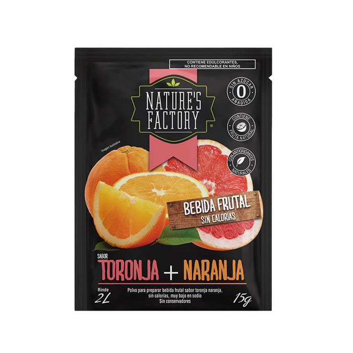 Nature’s Factory • Bebida Frutal en Polvo Sabor Toronja + Naranja Sin Calorías / 10 pzas.