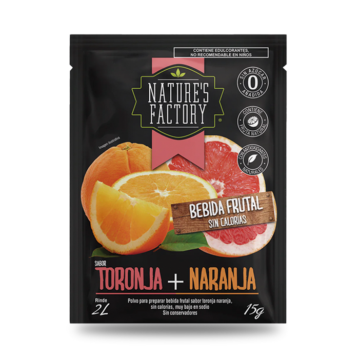 Nature’s Factory • Bebida Frutal en Polvo Sabor Toronja + Naranja Sin Calorías / 10 pzas.