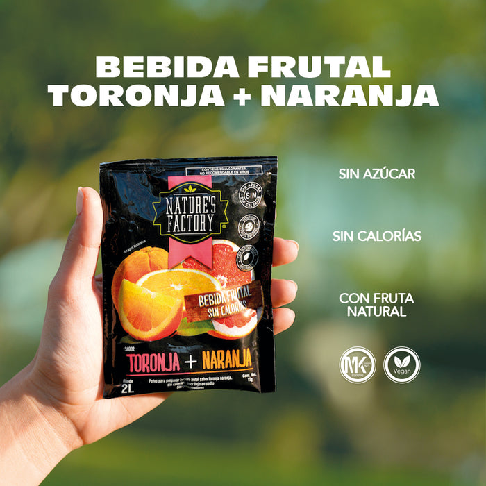Nature’s Factory • Bebida Frutal en Polvo Sabor Toronja + Naranja Sin Calorías / 10 pzas.