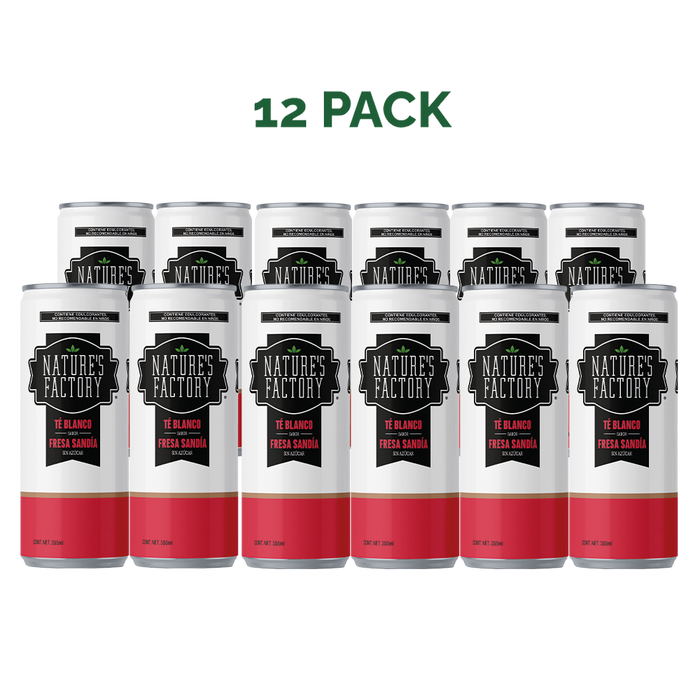 Nature’s Factory • Té Blanco Sabor Fresa Sandía Sin Azúcar en Lata | 12 piezas