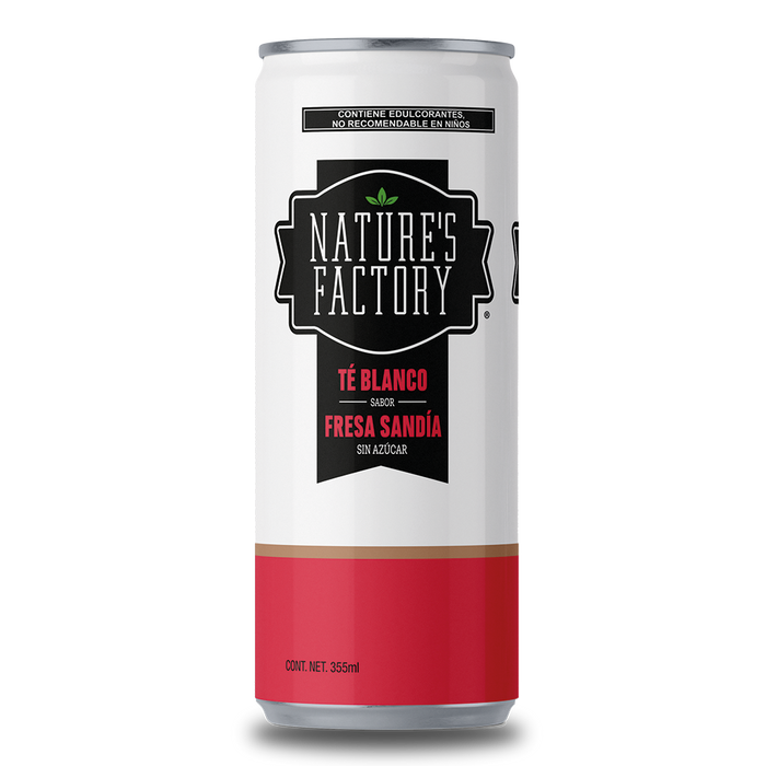 Nature’s Factory • Té Blanco Sabor Fresa Sandía Sin Azúcar en Lata | 12 piezas