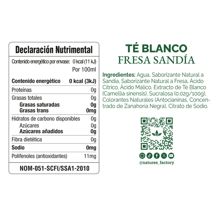 Nature’s Factory • Té Blanco Sabor Fresa Sandía Sin Azúcar en Lata | 12 piezas