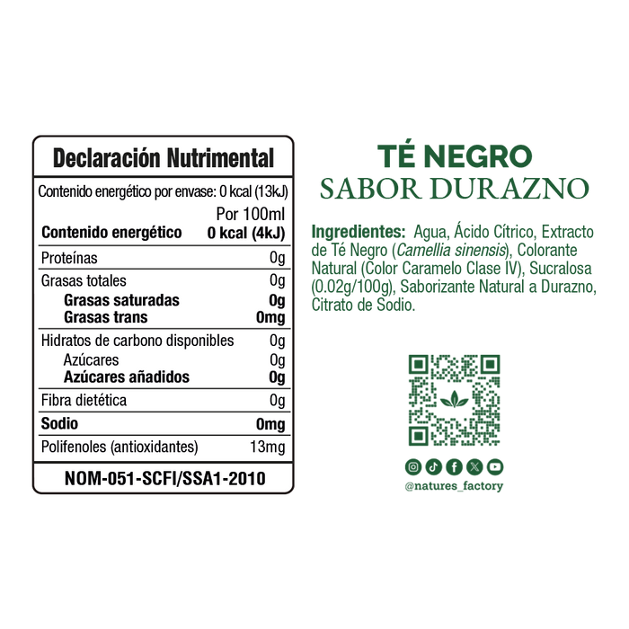 Nature’s Factory • Té Negro Sabor Durazno Sin Azúcar en Lata | 12 piezas
