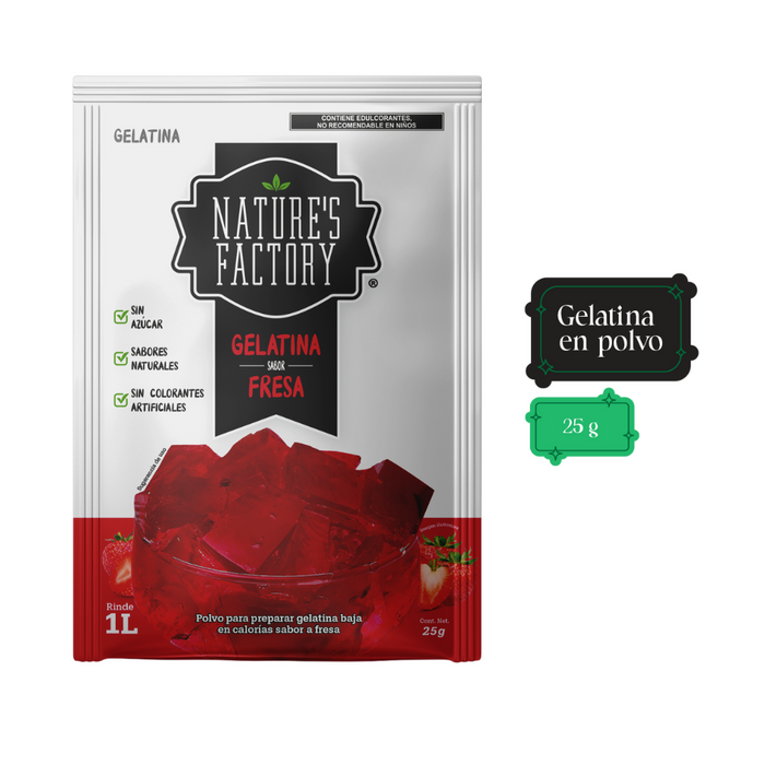 Nature’s Factory • Gelatina en Polvo sabor Fresa / Pack de 10 pzas