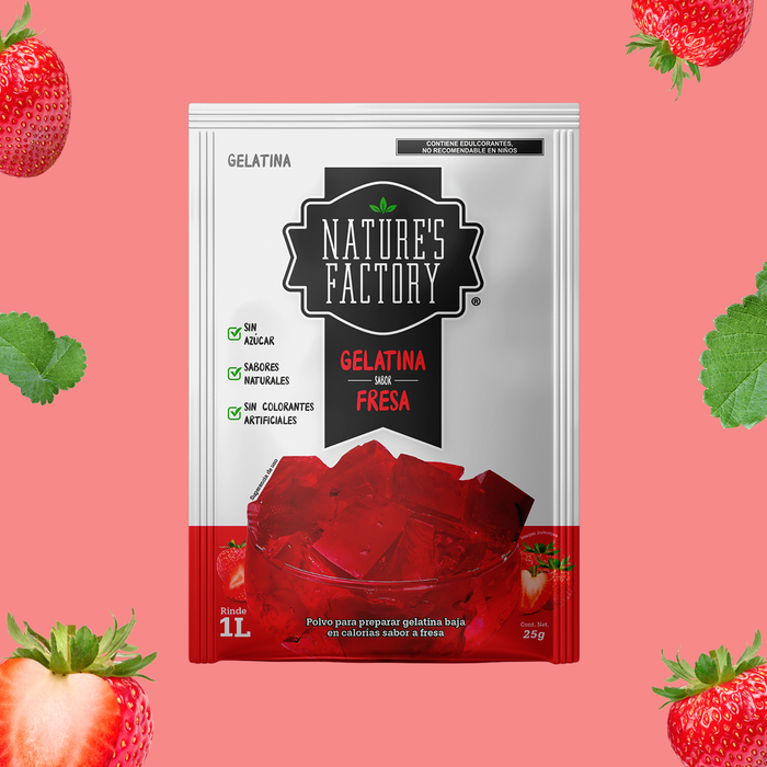 Nature’s Factory • Gelatina en Polvo sabor Fresa / Pack de 10 pzas