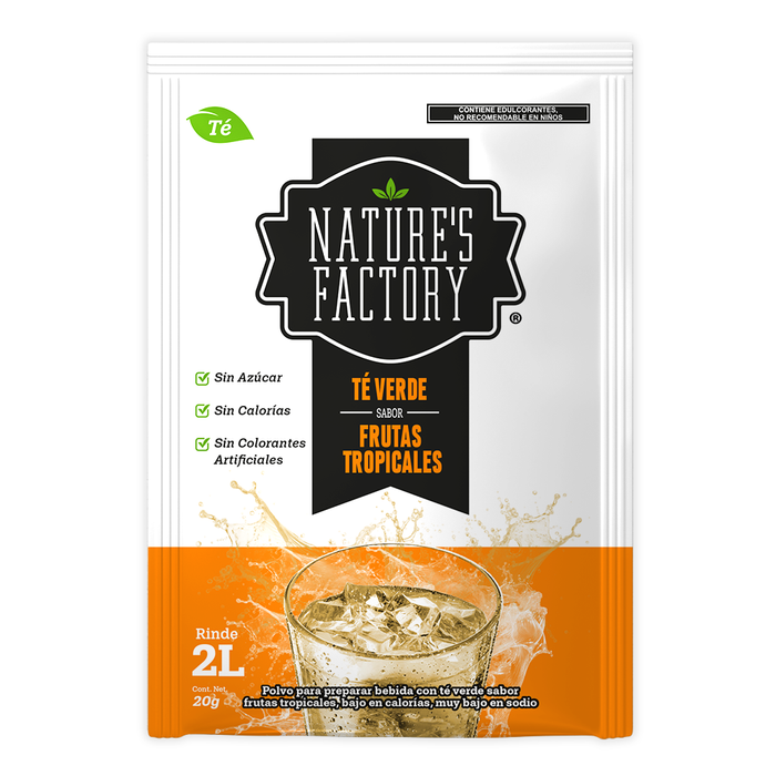 Nature’s Factory • Té Verde en Polvo Sabor Frutas Tropicales bajo en Calorías / 10 pzas.