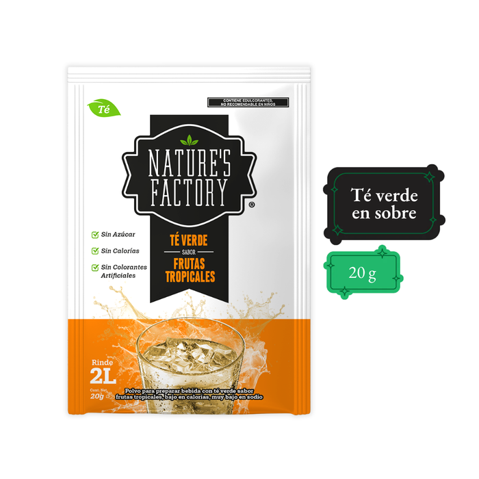 Nature’s Factory • Té Verde en Polvo Sabor Frutas Tropicales bajo en Calorías / 10 pzas.