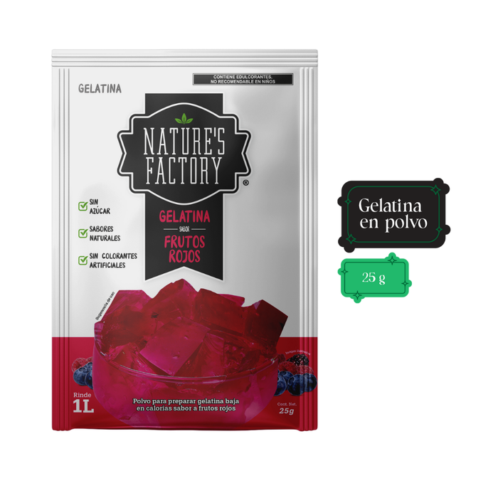 Nature’s Factory • Gelatina en Polvo sabor Frutos Rojos / Pack de 10 pzas