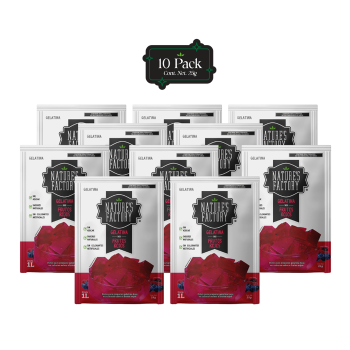 Nature’s Factory • Gelatina en Polvo sabor Frutos Rojos / Pack de 10 pzas