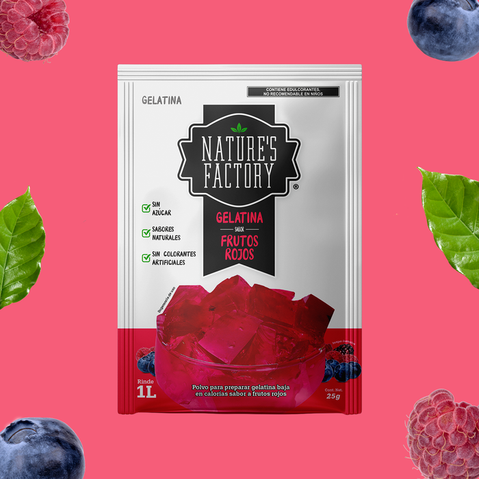 Nature’s Factory • Gelatina en Polvo sabor Frutos Rojos / Pack de 10 pzas