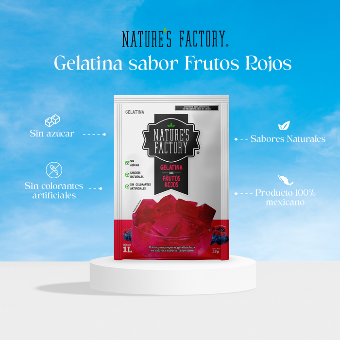Nature’s Factory • Gelatina en Polvo sabor Frutos Rojos / Pack de 10 pzas