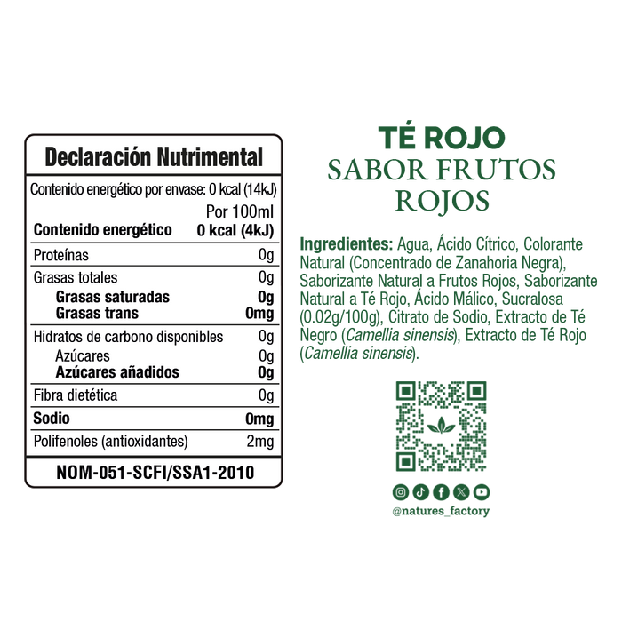 Nature’s Factory • Té Rojo Sabor Frutos Rojos Sin Azúcar en Lata | 12 piezas
