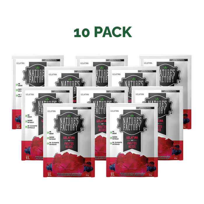 Nature’s Factory • Gelatina en Polvo sabor Frutos Rojos / Pack de 10 pzas