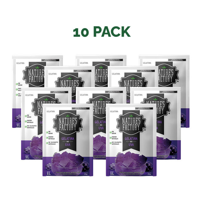 Nature’s Factory • Gelatina en Polvo sabor Uva / Pack de 10 pzas
