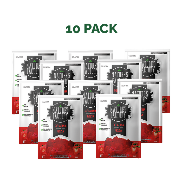 Nature’s Factory • Gelatina en Polvo sabor Fresa / Pack de 10 pzas