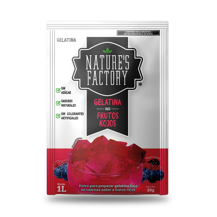 Nature’s Factory • Gelatina en Polvo sabor Frutos Rojos / Pack de 10 pzas