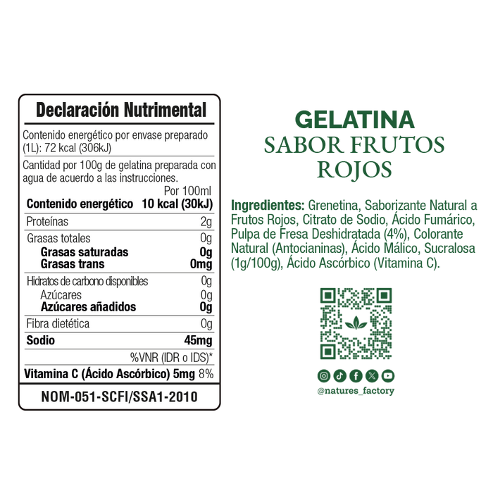 Nature’s Factory • Gelatina en Polvo sabor Frutos Rojos / Pack de 10 pzas