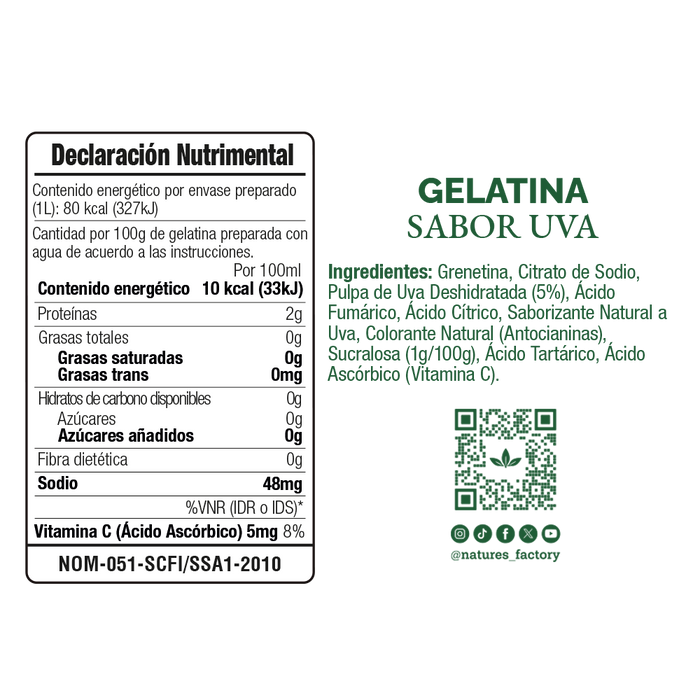 Nature’s Factory • Gelatina en Polvo sabor Uva / Pack de 10 pzas