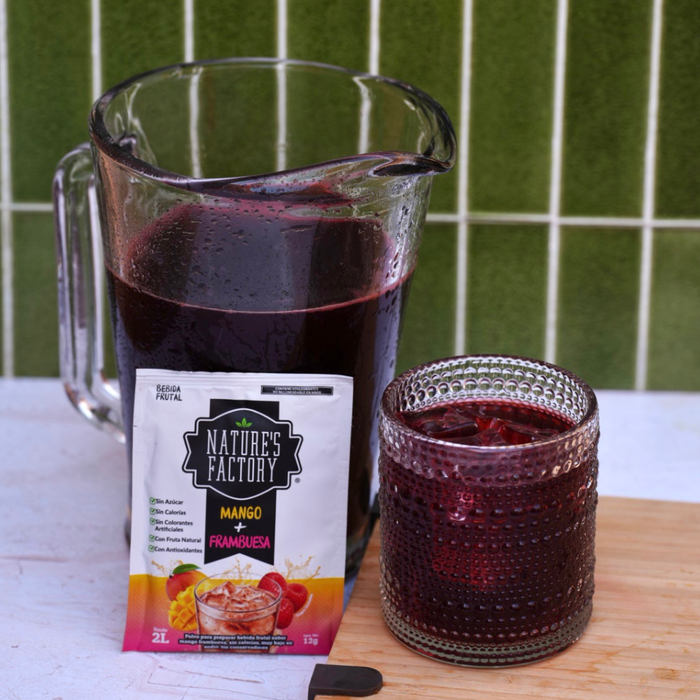 Nature’s Factory • Bebida Frutal en Polvo Sabor Mango + Frambuesa Sin Calorías / 10 pzas.