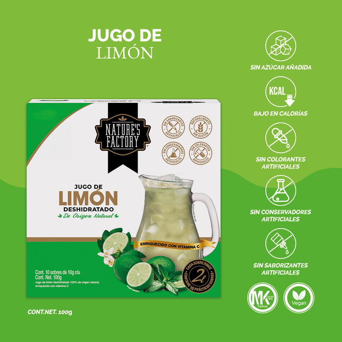 Jugo de Limón Deshidratado 100% Natural / caja con 10 sobres.