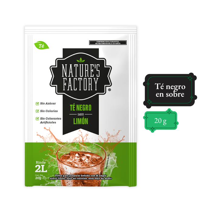 Nature’s Factory • Té Negro en Polvo Sabor Limón bajo en Calorías / 10 pzas.
