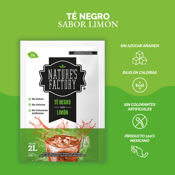 Nature’s Factory • Té Negro en Polvo Sabor Limón bajo en Calorías / 10 pzas.