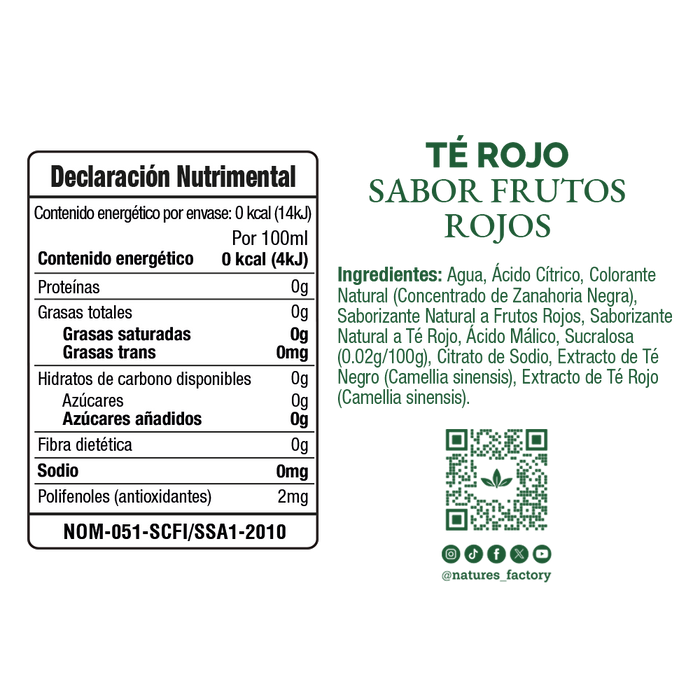 Nature’s Factory • Té Rojo Sabor Frutos Rojos Sin Azúcar en Lata | 12 piezas