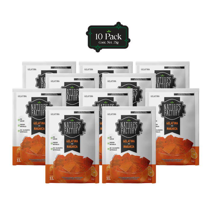 Nature’s Factory • Gelatina en Polvo sabor Naranja / Pack de 10 pzas