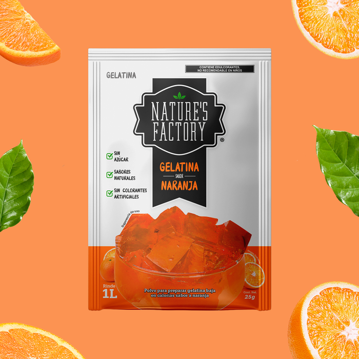 Nature’s Factory • Gelatina en Polvo sabor Naranja / Pack de 10 pzas