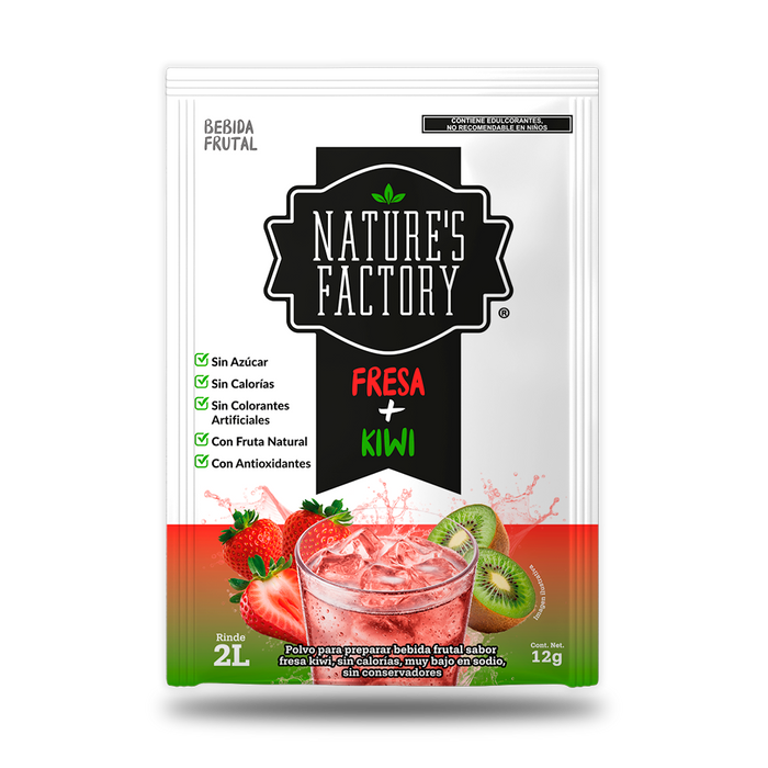 Nature’s Factory • Bebida Frutal en Polvo Sabor Fresa + Kiwi Sin Calorías / 10 pzas.