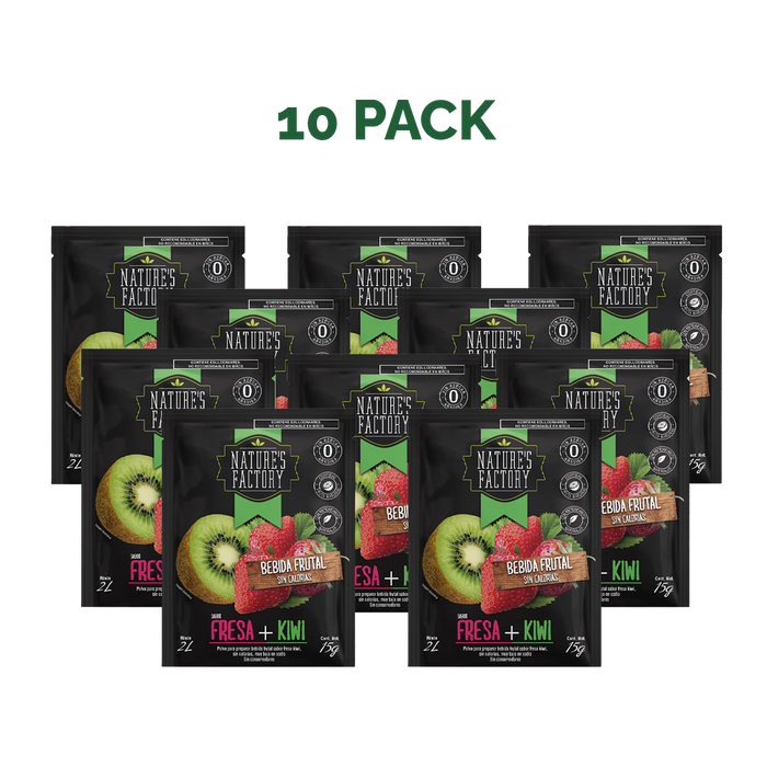 Nature’s Factory • Bebida Frutal en Polvo Sabor Fresa + Kiwi Sin Calorías / 10 pzas.