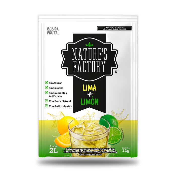 Nature’s Factory • Bebida Frutal en Polvo Sabor Lima + Limón Sin Calorías / 10 pzas.